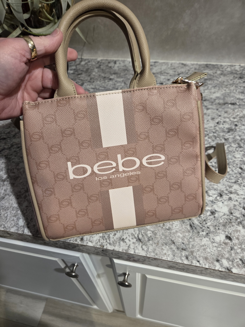 New With Tags bebe Two-Tone Rose/beige With Taupe Logo Satchel An Shoulder Strap